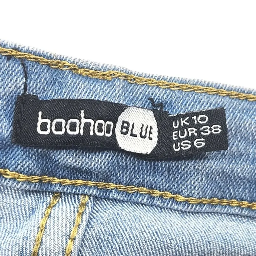 Boohoo Tall High Waist Distressed Blue Denim Skinny Jeans Women's US Size 6